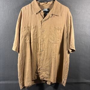 poeta men linen blend shirt XL brown camp golf outdoor vacation beach coastal